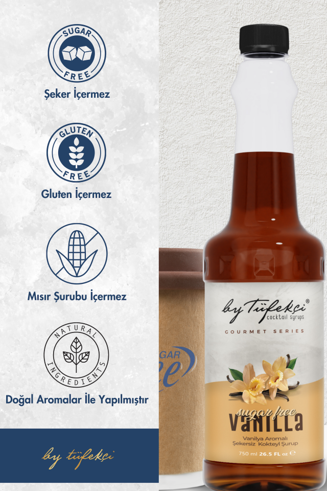 By Tüfekçi Gourmet Series Vanilya Aromalı Şekersiz Şurup 750 ml