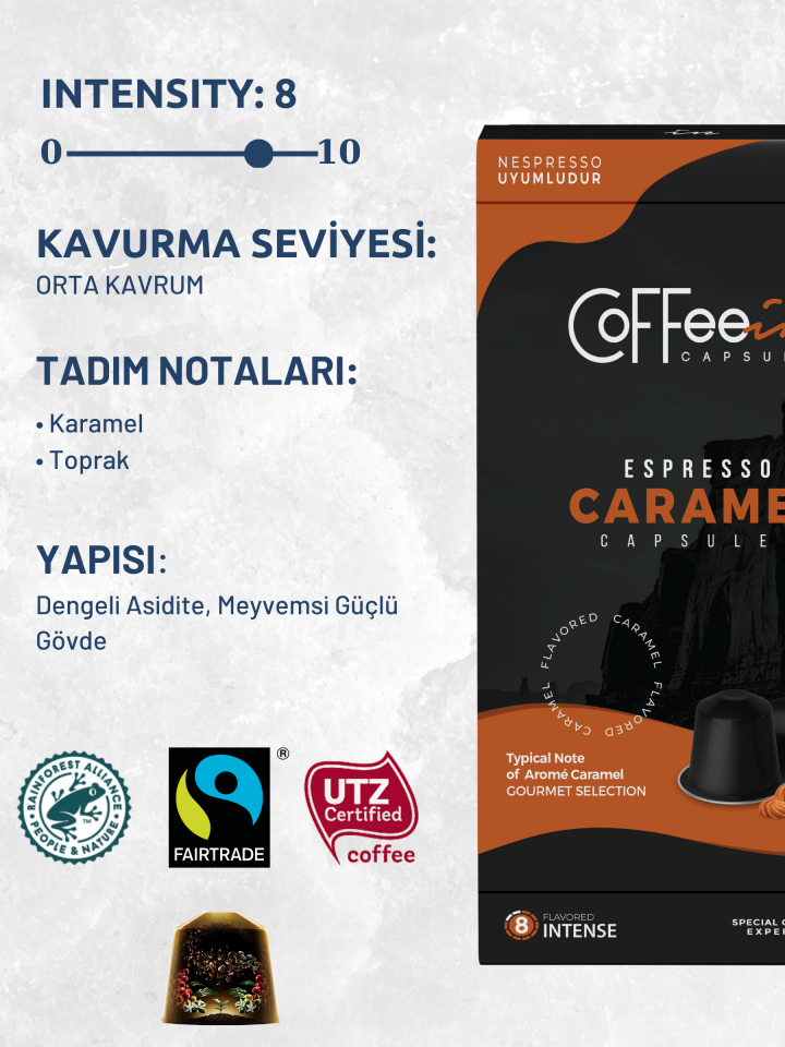 Coffeein Karamel Aromalı Espresso Kapsül Kahve 10 Adet – görsel 3