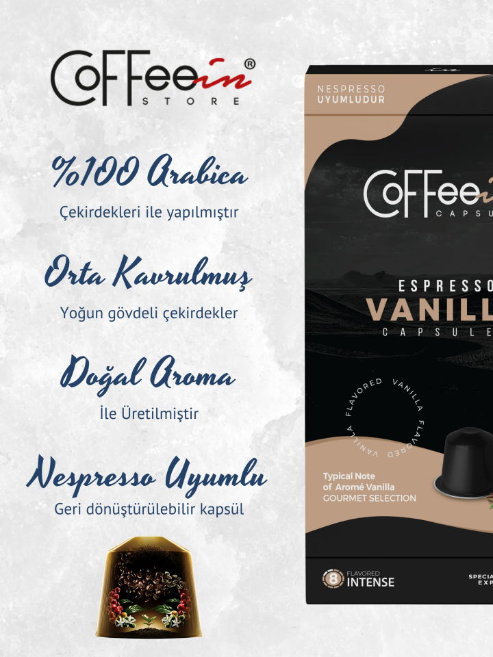 Coffeein Vanilya Aromalı Espresso Kapsül Kahve 10 Adet – görsel 2