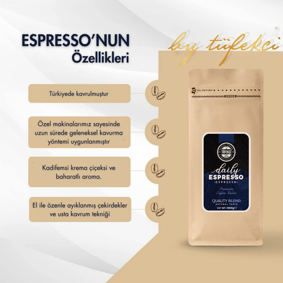 By Tüfekçi Espresso Daily Çekirdek Kahve 1 kg – görsel 4