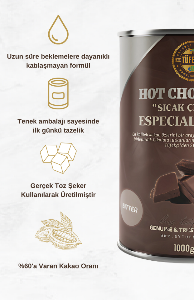 By Tüfekçi Bitter Sıcak Çikolata – 1000 g – görsel 2