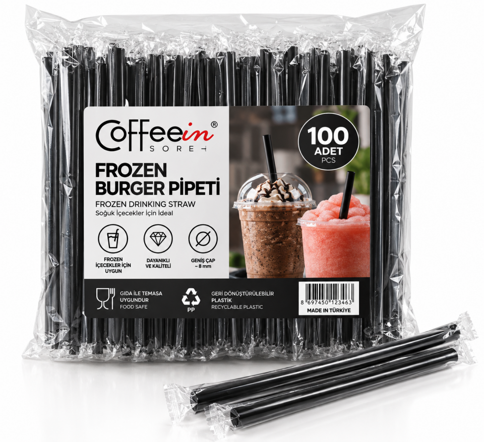 Coffeein Kalın Frozen Pipet Siyah - 100 adet Jelatinli