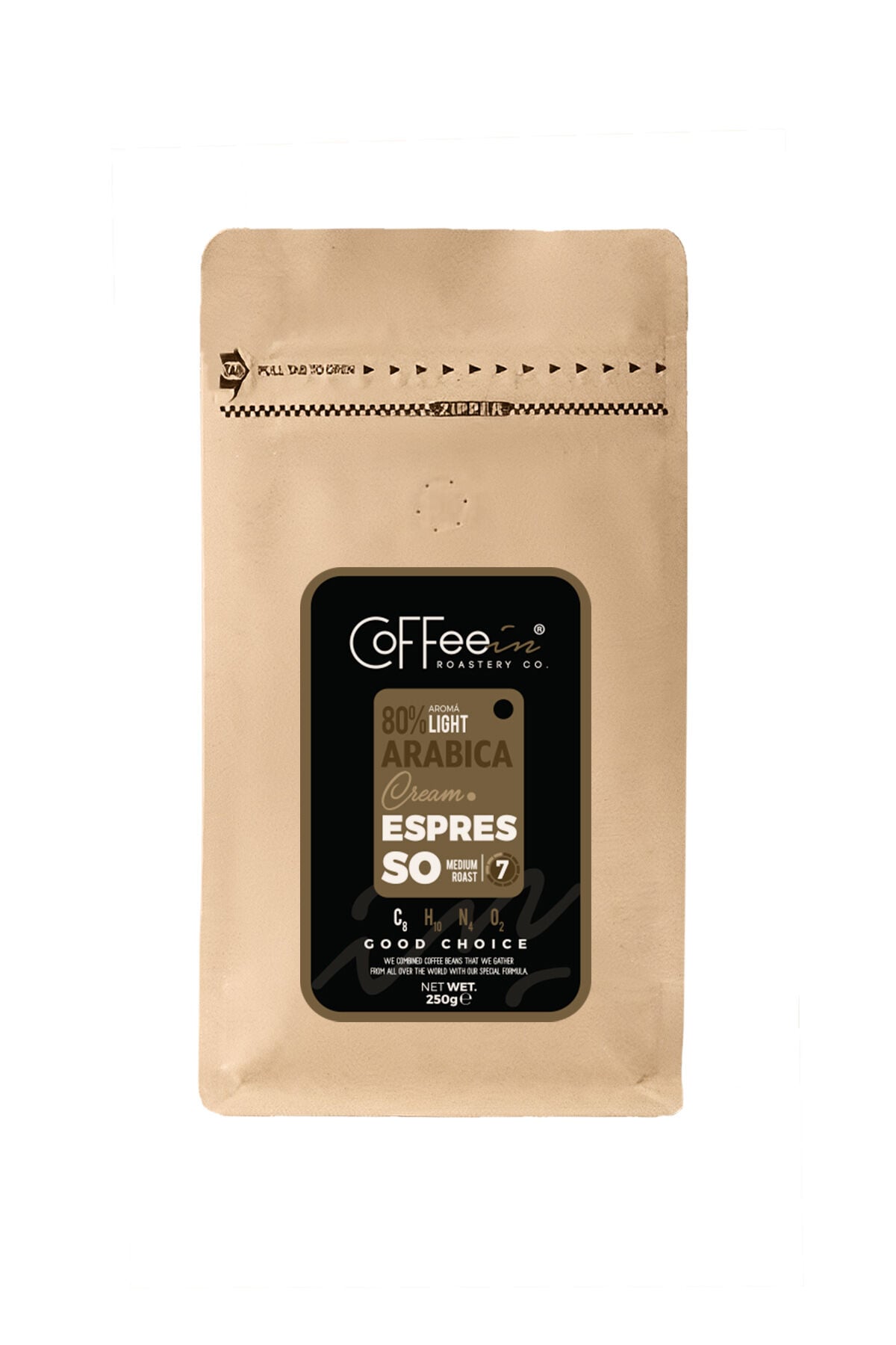 Coffeein Espresso Cream 250 g kahvenin özgün kraft ambalajı