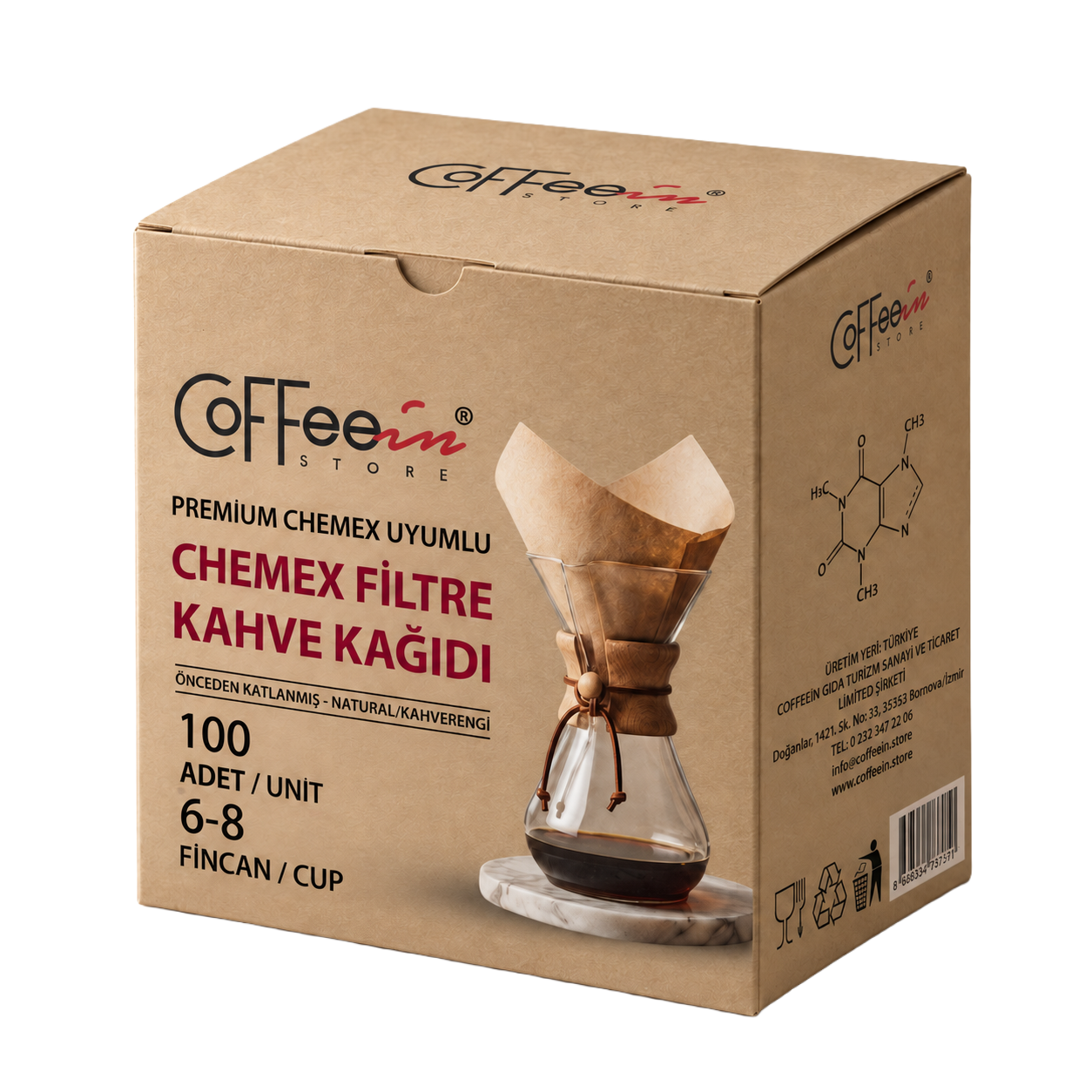 Coffeein Basic Chemex uyumlu filtre kutusu, 100 adet, 6–8 fincan
